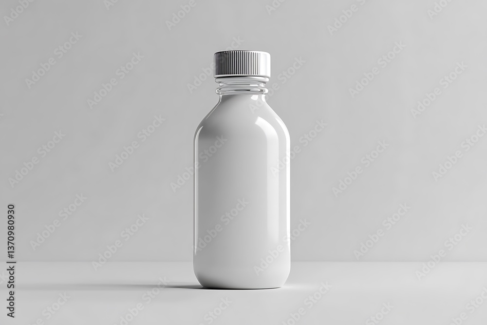 Tall White Bottle with Silver Cap on Plain Background Minimalist Clean Look Tall White Bottle with Silver Cap on Plain Background Minimalist Clean Look