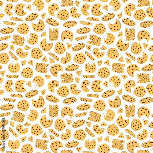 cookie seamless pattern background. Cartoon illustration of Cookies. biscuits illustration. chocolate chips pattern background.