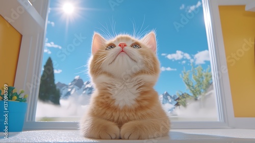 Kitten Window View Mountain
