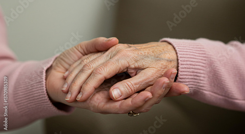 Foto Elderly Person s Hand Held by Younger Person Showing Care and Support