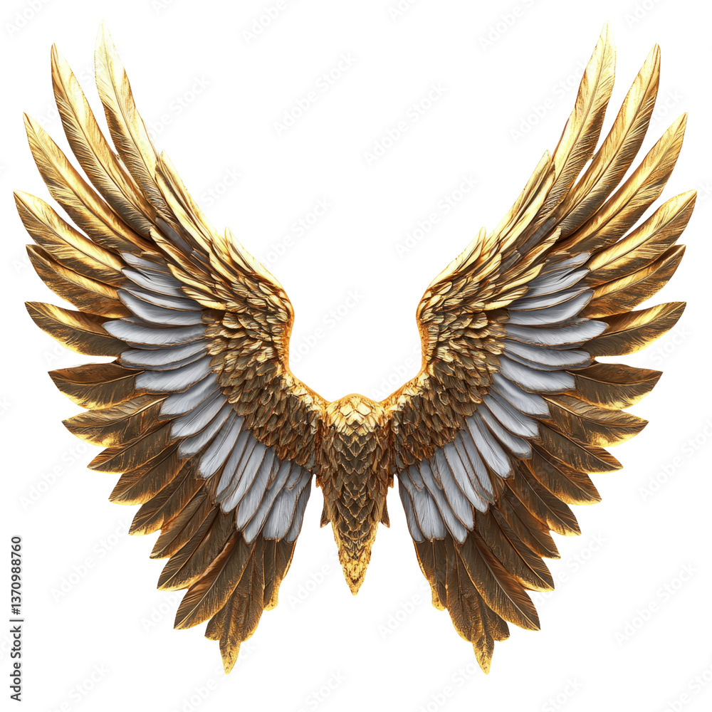Fototapeta premium Beautiful Golden Wings Isolated on Transparent Background Graphic
