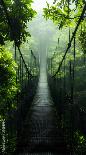 Mystical Jungle Bridge: A Serene Path Through Lush Greenery