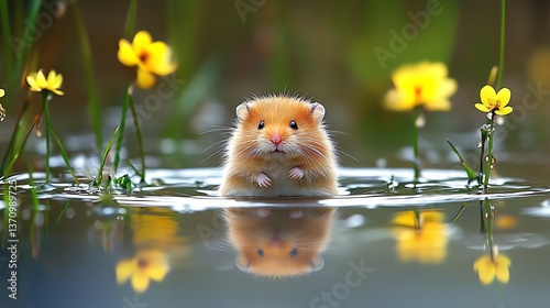 A swift hamster scampers on a flawless white platform, illuminated from all angles so shadows vanish. The soft fur, whether golden or brown, is sharply contrasted against the background, showcasing 