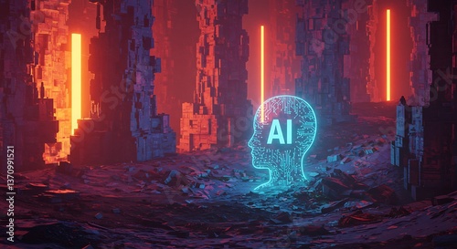 Artificial Intelligence on abstract digital landscape  with AI word