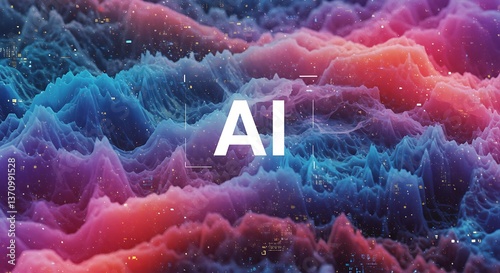 Artificial Intelligence on abstract digital landscape  with AI word