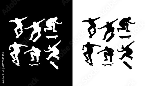 skateboard silhouette, vector, illustration, skateboard person silhouette set, skateboard people silhouette illustration vector, soccer, people, football, ball, silhouettes, sports, run, 