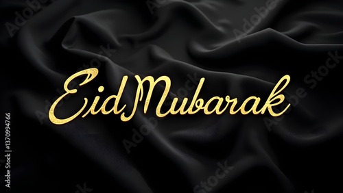 Golden calligraphy ‘Eid Mubarak’ on black silk background