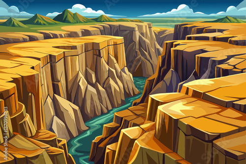 rugged cliffs with deep emphasizing the raw, natural beauty of the landscape, deep crevices