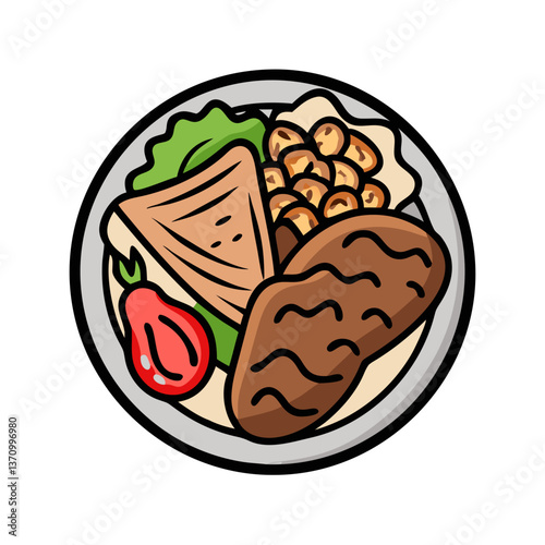chicken shawarma plate vector art, chicken shawarma plate icon, food vector illustration