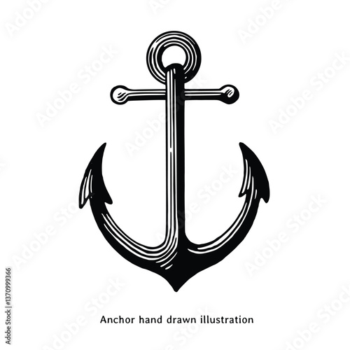Anchor illustration. Vintage anchor hand drawn illustration
