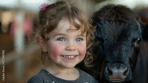 A Little Girl's Joyful Encounter with a Calf