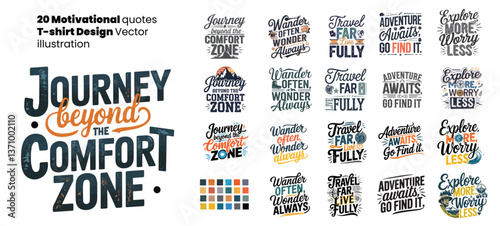 20 Motivational quotes T-shirt Design Vector illustration set or collection for young Generation on white background. Text Poster, also can be used on Print on demand Tshirt, Cup, Mug Printing.