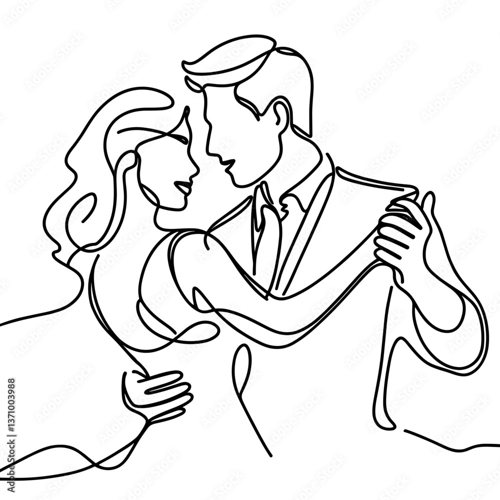 Fototapeta premium Line drawing of a couple dancing joyfully together 