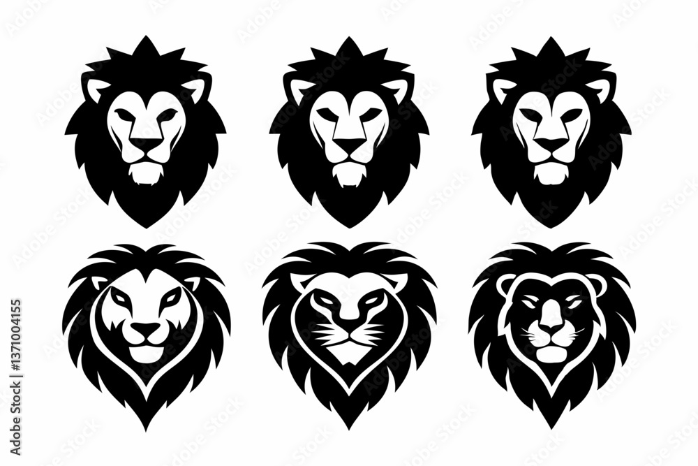 Lion King face logo icon silhouette vector bundle Lion King face logo icon silhouette vector bundle