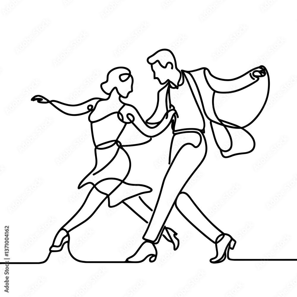 Fototapeta premium Passionate dancers expressing love in a minimalist line drawing 