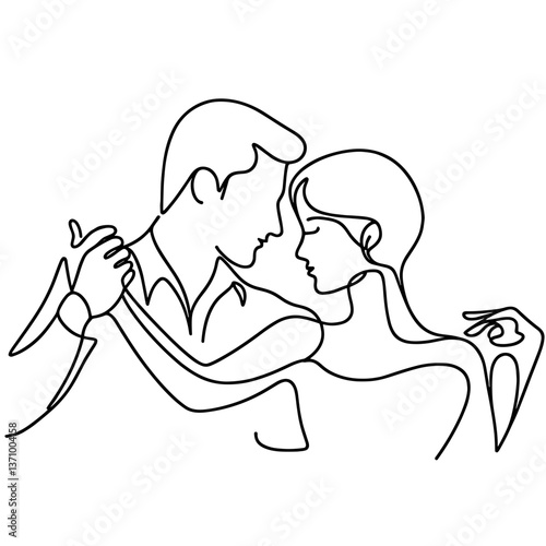 Passionate couple dancing in a line drawing style  