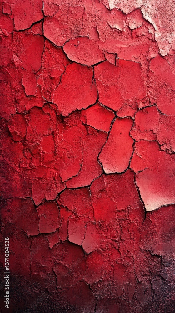 Cracked red wall texture shows vibrant patterns and deep contrasts on an old surface Cracked red wall texture shows vibrant patterns and deep contrasts on an old surface