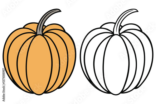 Cute Halloween Pumpkin Clipart with Outline on Transparent Background
