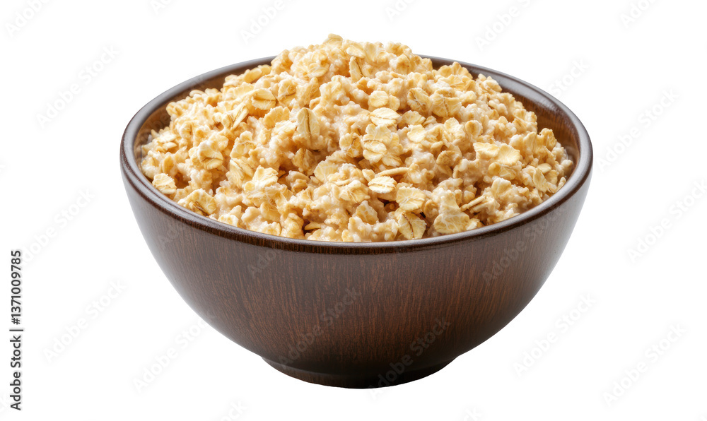 Bowl of cooked oatmeal with a wooden texture, ideal for breakfast or snacks Bowl of cooked oatmeal with a wooden texture, ideal for breakfast or snacks