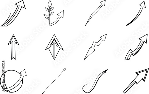 Collection of Upward Trending Arrows Growth, Progress, Success Icons