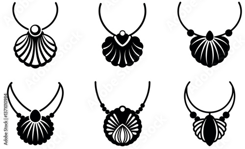 Elegant Shell-Shaped Necklaces in Vector Graphic Design