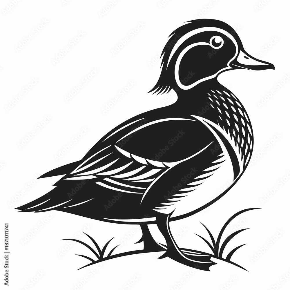 Naklejka premium Mandarin duck black silhouette icon vector