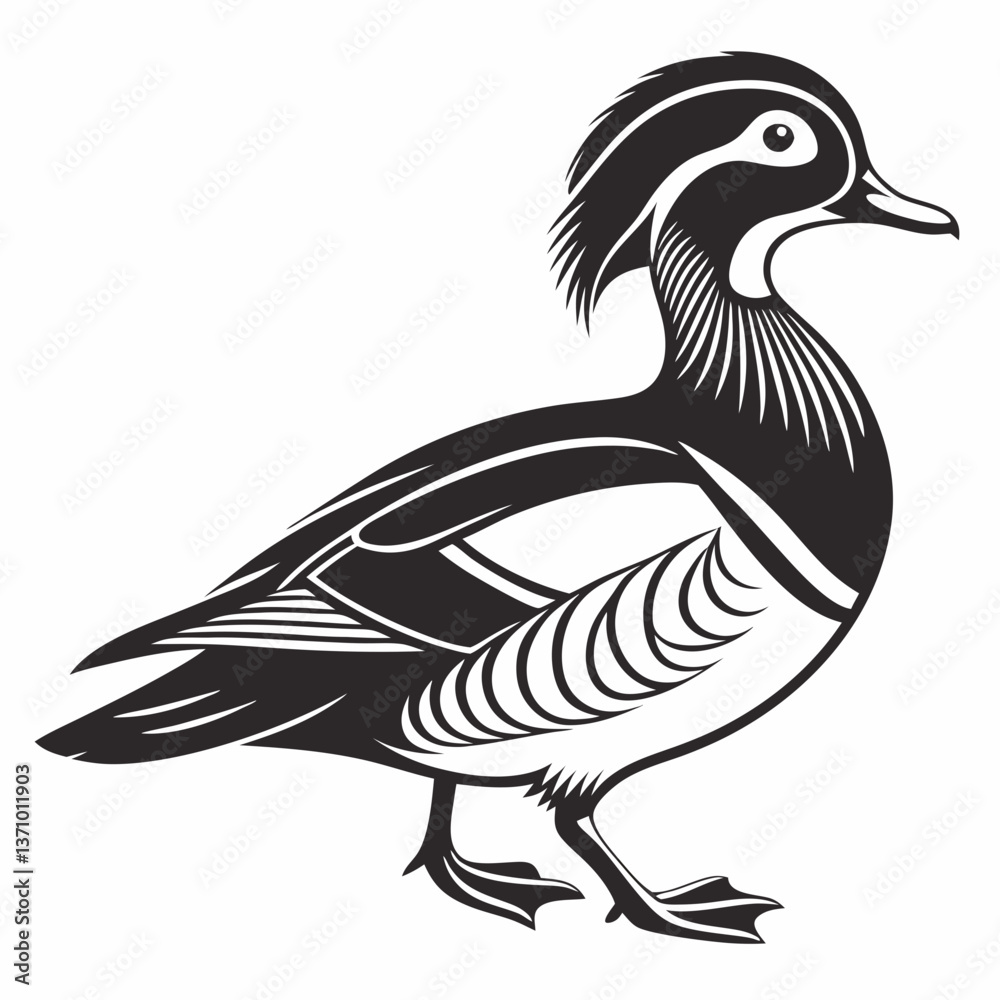 Fototapeta premium Mandarin duck black silhouette icon vector