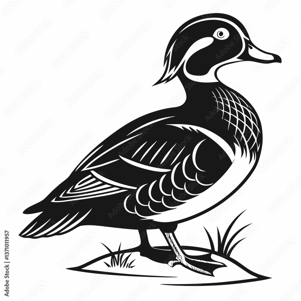 Obraz premium Mandarin duck black silhouette icon vector