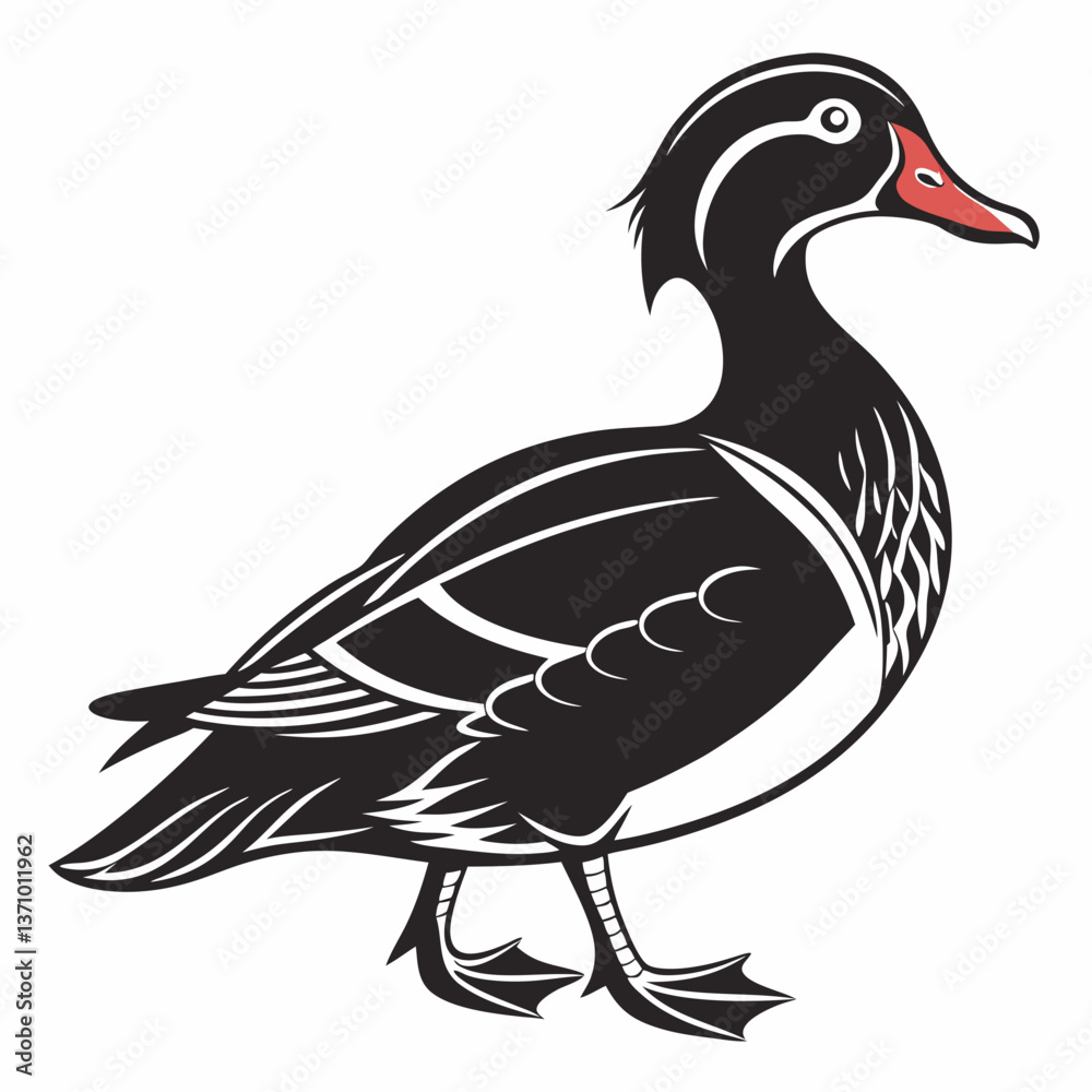 Fototapeta premium Mandarin duck black silhouette icon vector