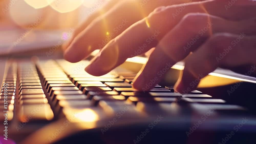 Hände tippen auf Tastatur bei Sonnenlicht
