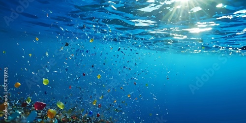 Image of Microplastic particles in water as envisioned by the artist - illustration of Microplastic pollution.