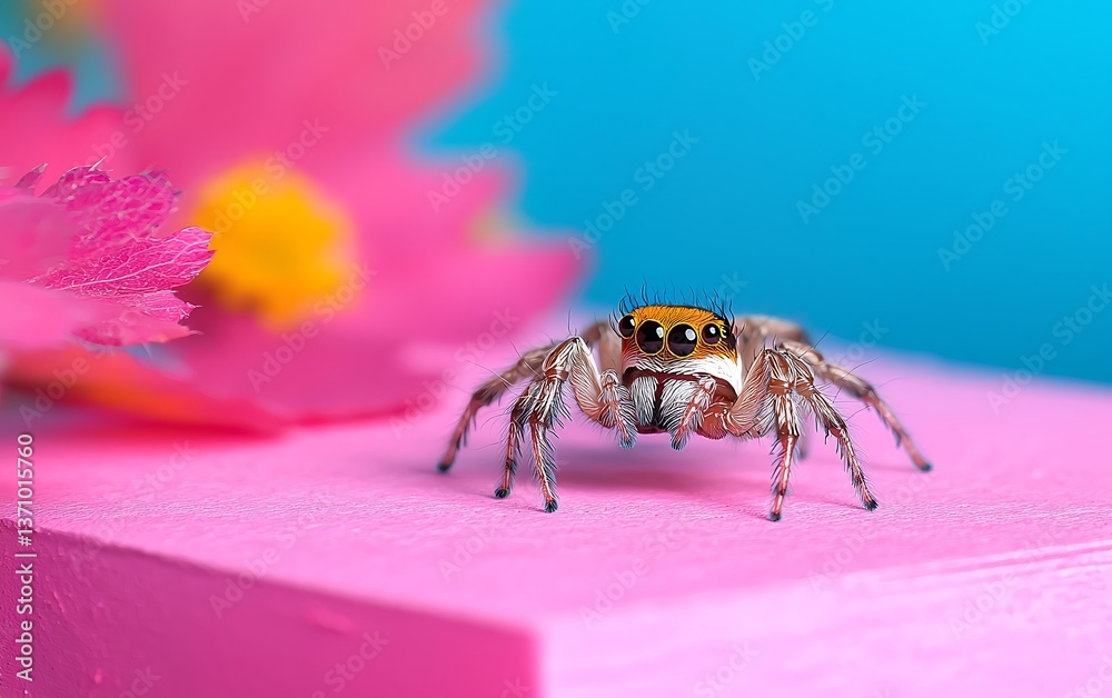 Naklejka premium Jumping Spider on Pink