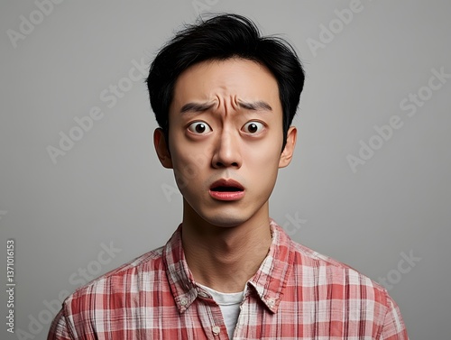 Surprised Asian Man Shocked Expression Portrait