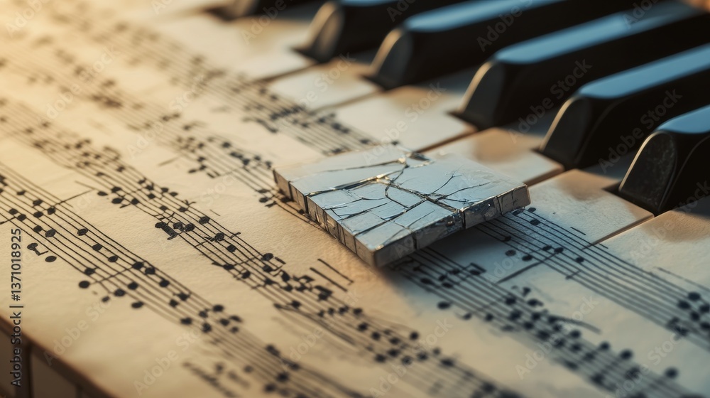 Piano keys sheet music broken mirror fragment Piano keys sheet music broken mirror fragment