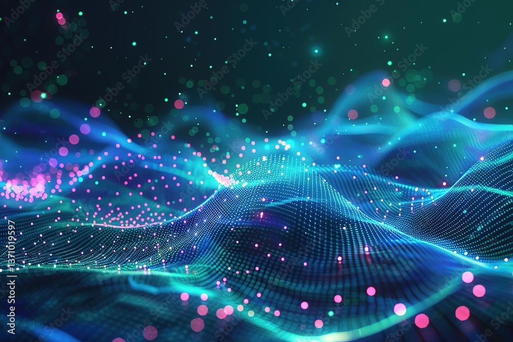 Fototapeta premium Digital landscape with glowing particles suggesting technology data and innovation