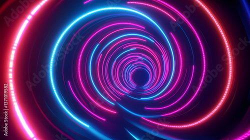 Vibrant neon 3d sound swirls illuminating the dark space with energetic movement and modern aesthetics. Melodic Illumination. Illustration