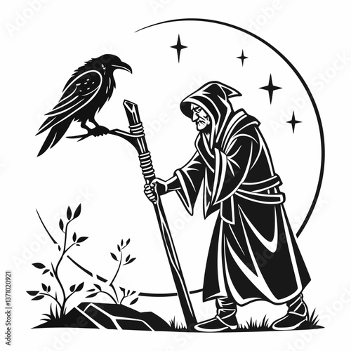 Merlin black silhouette icon vector