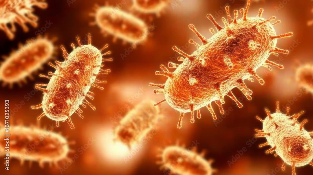 Microscopic view of numerous brown bacteria cells in a body Microscopic view of numerous brown bacteria cells in a body