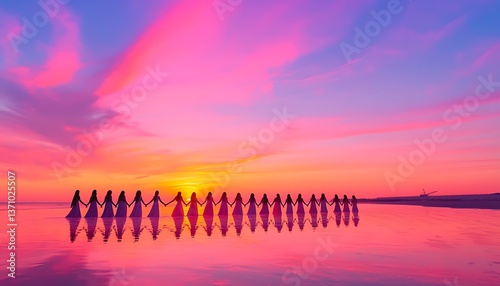 Silhouettes Walk Sunset Beach