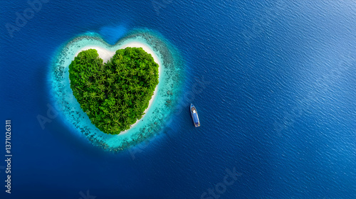 Heart Shaped Tropical Island In Ocean