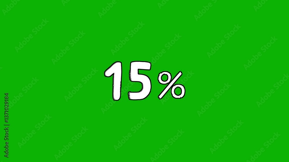 Animated white discount lettering for the “15%” promotion in a sloppy font on a green screen on a chromakey background Animated white discount lettering for the “15%” promotion in a sloppy font on a green screen on a chromakey background