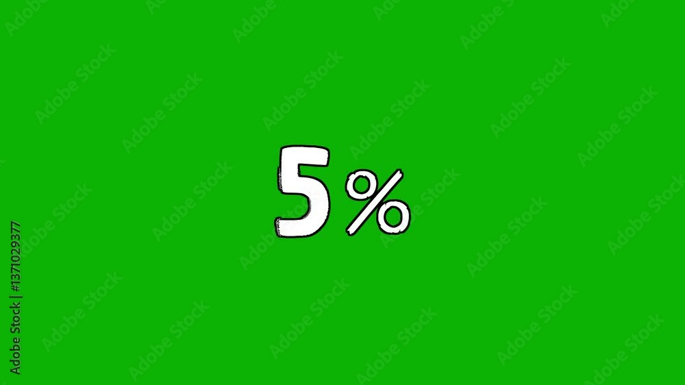 Animated white discount lettering for the “5%” promotion in a sloppy font on a green screen on a chromakey background Animated white discount lettering for the “5%” promotion in a sloppy font on a green screen on a chromakey background