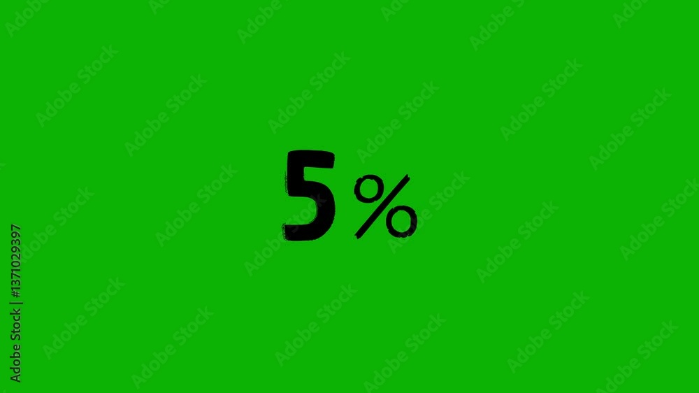 Animated black discount lettering for the “5%” promotion in a sloppy font on a green screen on a chromakey background Animated black discount lettering for the “5%” promotion in a sloppy font on a green screen on a chromakey background