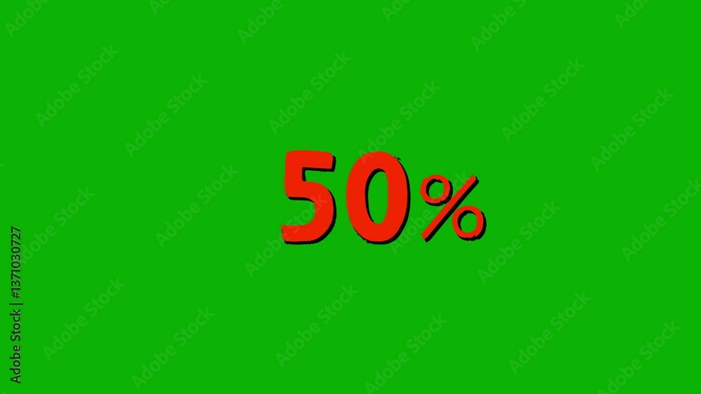 Animated “50%” Discount Text in Color-Shifting Cartoon Style – Isolated on Green Screen Chroma Key Background for Sales, Promotions, and Marketing Videos Animated “50%” Discount Text in Color-Shifting Cartoon Style – Isolated on Green Screen Chroma Key Background for Sales, Promotions, and Marketing Videos