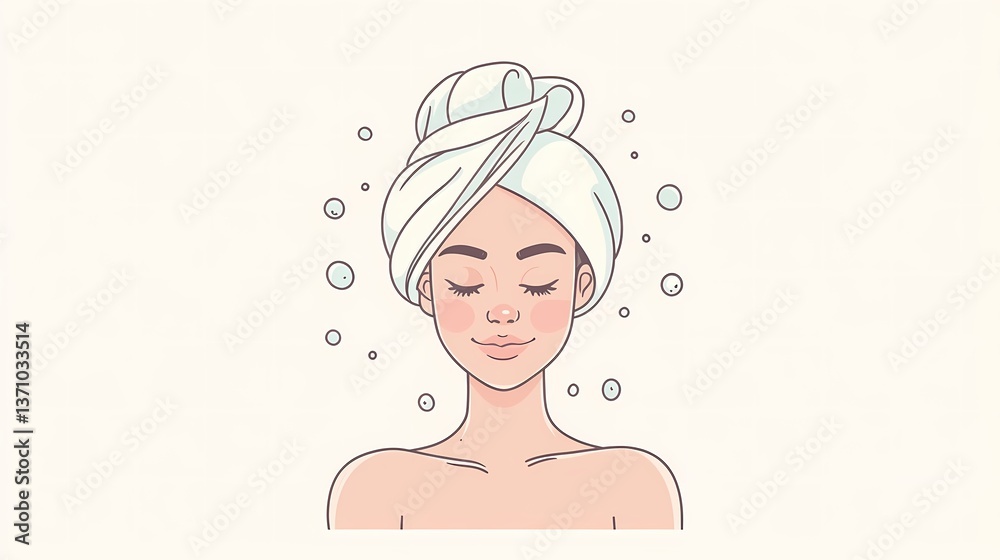 Woman with towel on her head relaxing after a spa day or a shower. Woman with towel on her head relaxing after a spa day or a shower.