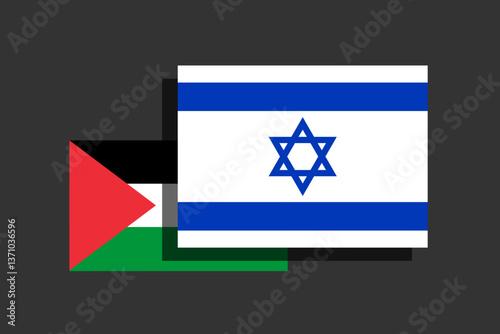 Palestine being shadowed by Israel. Israeli and Palestinian national flags as metaphor of annexation, take over, seize and occupation. Illustration on white background..	