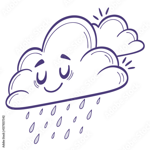 Happy cartoon cloud raining joyfully with smiling face  