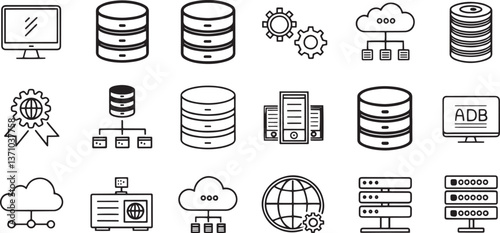 Network and Technology vector white background Database line web icons