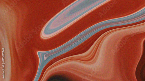 Abstract fluid art with warm brown, orange, and blue swirls creating a dynamic, flowing composition.