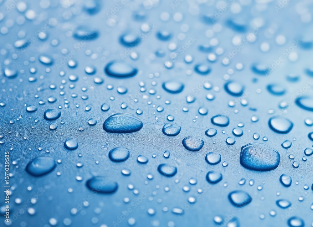 Water Droplets on Light Blue Surface Forming a Wet Texture Water Droplets on Light Blue Surface Forming a Wet Texture
